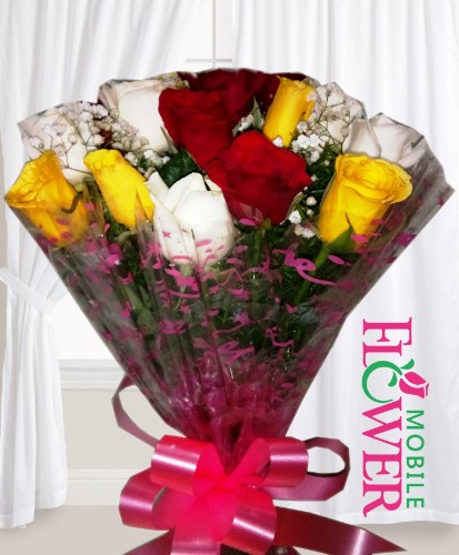 12 mix roses  bunch  / mobile flower pune